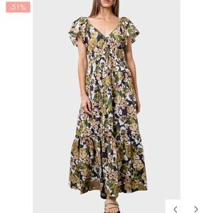MOON RIVER Flutter Sleeve Tiered Floral Dress